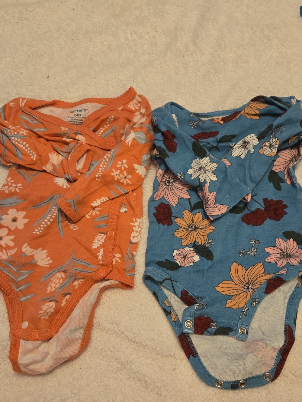 Carter's Orange & Blue Floral Wrap-Front Baby One-Pieces
